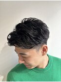 センターパートフェザーパーマツーブロックパーマ