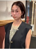 前髪パーマ 外ハネボブ ブラウンベージュ 20代30代 艶感
