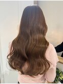 ミルクティーベージュピンクベージュカラー顔周りレイヤー30代