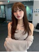 小顔薄めバングシアーカラーレイヤーナチュラルカール前髪美髪