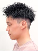 アップバング短髪ツイストスパイラルブリーチパーマツイスパ