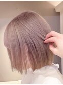 517外国人風カラー3Dハイライトバニラベージュセンター分けボブ
