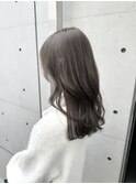 韓国顔まわりレイヤーカットグレージュオリーブベージュブラウン