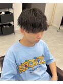 ダークアッシュニュアンスパーマ韓国マッシュベリーショート