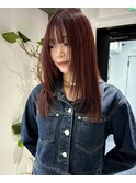 ワインレッド暖色カラーレイヤーカットフェイスレイヤー