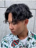 ダークアッシュニュアンスパーマ韓国マッシュベリーショート