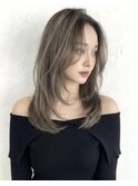 顔周りカットハッシュカットダークブラウンワンホンレイヤー韓国