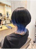 ネイビーブルーインナーカラーボブウルフ