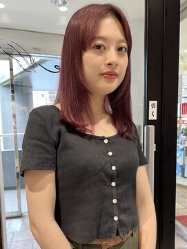 ラミエバイメルト 下北沢(lamie by melt) 村上/チェリーレッド顔周りカットミディアムストレートピンク