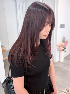 ミュラ(mulah) ラベンダーピンク暖色カラー*顔まわりレイヤーカットロング