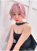 ハイトーンカラー　ペールピンク　ミニボブ　外ハネボブ