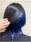 ブラック×ブルー　インナーカラー　ブリーチ