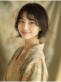 ☆シースルーバング小顔ウルフミディ黒髪メルティカラーボブ