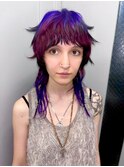 レイヤーカットハイレイヤーマレットデザインカラー紫カラー