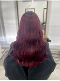 暖色系ダークレッドカラーケアブリーチワインレッド20代北千住