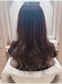 暗めカラーショコラベージュ段カットフェミニンロングアラフォー
