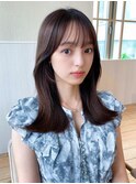 シャギーレイヤー韓国ワンホンヘアシースルーぱっつん前髪
