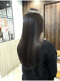 ロングショートワンカールパーマカーキグレージュ前髪錦糸町