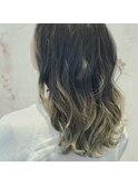 脱黒髪　グラデーションカラー　ブルーマットアッシュ