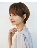 20代30代大人可愛い★小顔ショートボブ丸みマロンベージュ