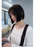 切りっぱなしボブ/小顔レイヤー/グレージュカラー