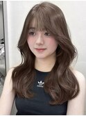 韓国ヘアセミロングレイヤーブリーチなしミルクティーベージュ
