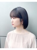 黒髪風グレーベージュ　フルバング　似合わせカット　イメチェン
