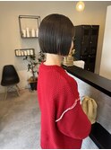 切りっぱなしボブブリーチなしカラーオリーブカラー20代30代40代