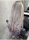 グレーハイライトバレイヤージュダブルカラーケアブリーチ