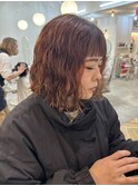 ボブパーマデジパコテ風巻きオン眉ぱっつんオレンジブラウン