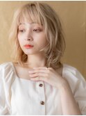 透明感ホワイトブロンド金髪ゆるふわミディアムX志木20代30代
