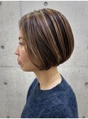 二子玉川/脱白髪染め/艶ボブ/50代/60代/ハイライト