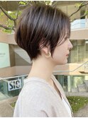 大人可愛いナチュラルショートボブデザインカラーローライト
