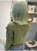 村上/ミントグリーンケアブリーチダブルカラー切りっぱなし春