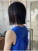 切りっぱなしボブ縮毛矯正ストレートパーマ髪質改善あご下ボブ