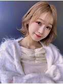 韓国ボブ ハイトーンカラー ウェーブボブ くびれボブ A0120