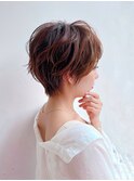 大人ショート前髪ありパーマ丸みひし形丸顔面長絶壁K20240622