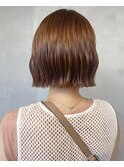 切りっぱなしボブ×ブリーチなしオレンジベージュ【髪質改善】