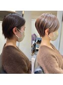 シルキーベージュデザインカラー斜めバング束感ショート【中村】