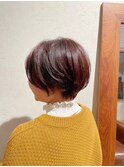 ピンクブラウン丸みショート