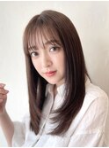 韓国レイヤー斜めバング小顔レイヤーカットミディアムストレート