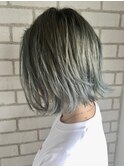 グランジボブ_オリーブベージュレイヤーカットウェットヘア