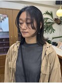 フェイスレイヤーカット/黒髪ボブウルフ/透明感カラー/顔まわり