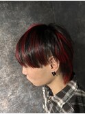 マッシュウルフ×ラフなハイライト×原色レッド