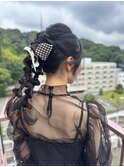#ヘアアレンジ #セット #編みおろし #ツイン #お呼ばれ #リボン