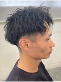 奈良メンズツイストスパイラルパーマアップバング短髪