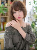 斜めバングオリーブベージュ丸みボブc6戸田公園20代30代40代