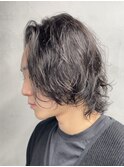 渋谷緩めスパイラルパーマメンズボブウルフニュアンスパーマ