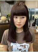 栄垢抜けレイヤーセミロングスタイル　ピンクブラウン　