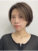 前下がりショート・ボブ/パーマ/前髪なし/30代/40代/50代/長め